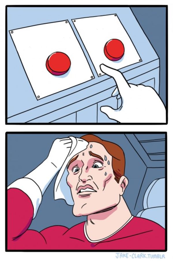 Two Buttons meme about Marc Fisher Footwear