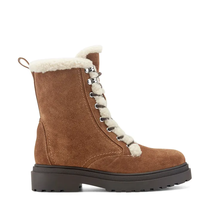 Braylee Leather Lace Up Bootie in Dark Natural Suede