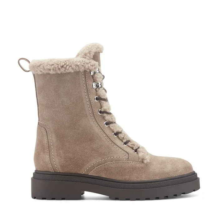Braylee Leather Lace Up Bootie in Medium Grey Suede