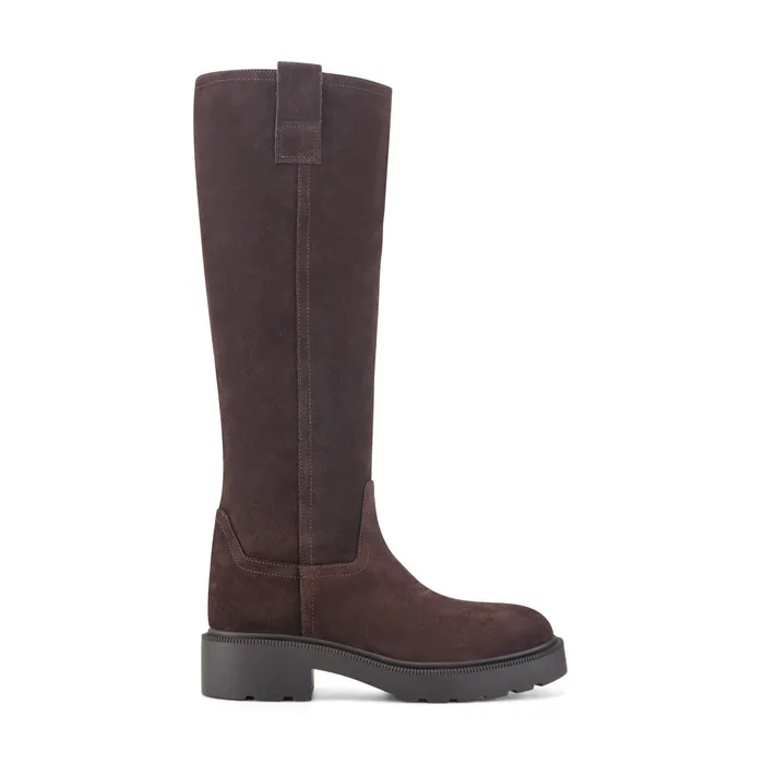 Sadler Leather Lug Sole Boot in Dark Brown Suede