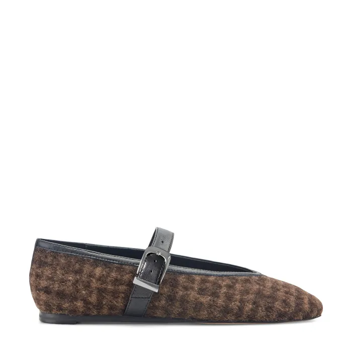 Gorga Mary Jane Ballet Flat in Olive Houndstooth Print