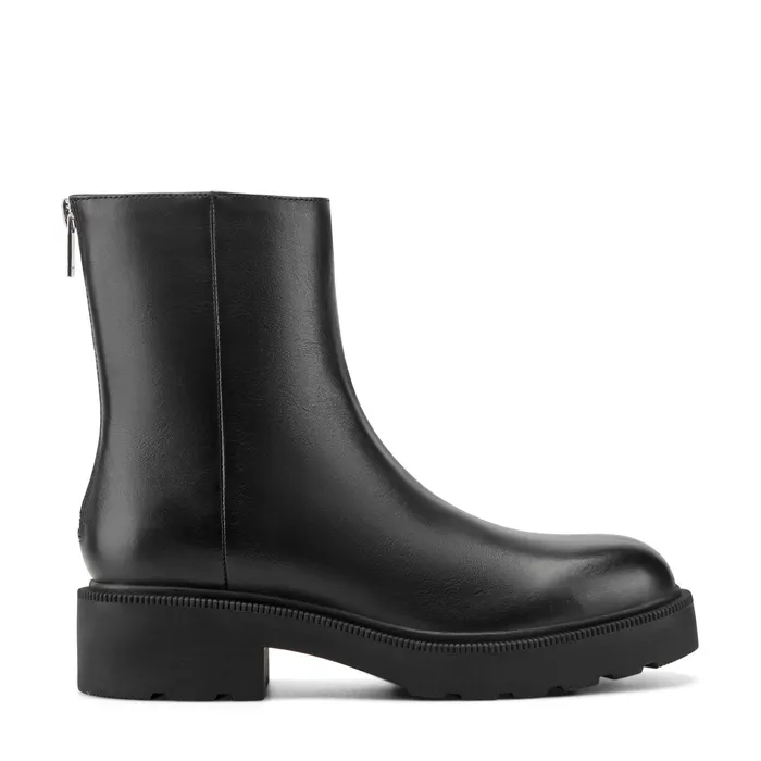 Shylina Leather Lug Sole Bootie in Black Leather