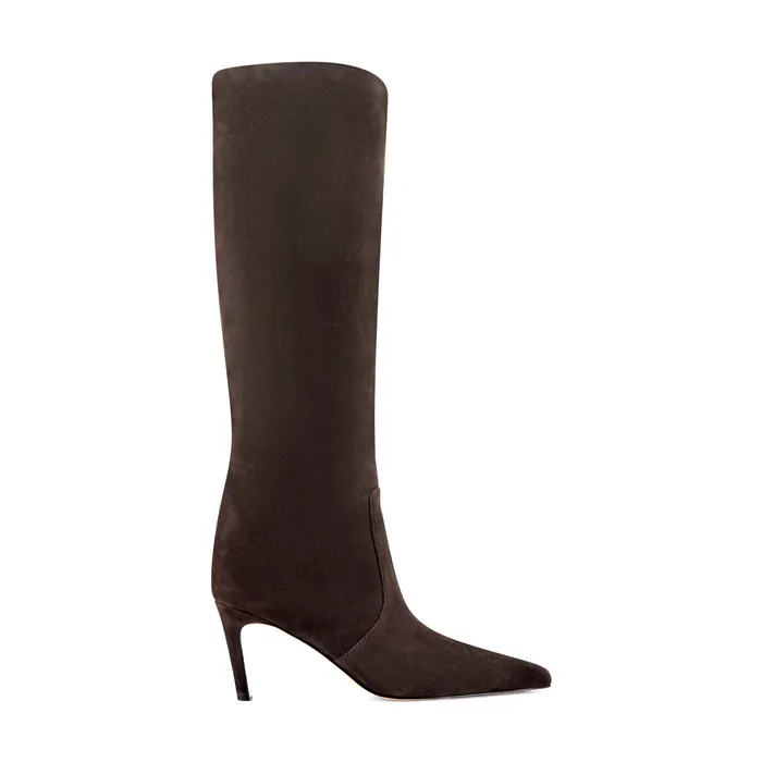Callena Leather Knee High Boot in Dark Brown Suede
